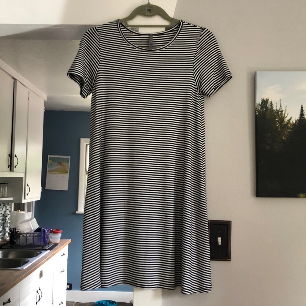 Black and white striped t-shirt dress